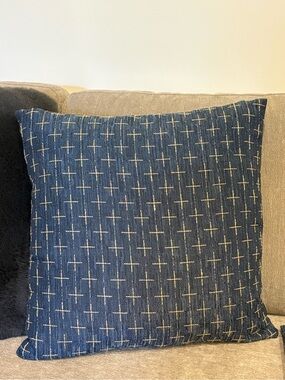Decorative Navy Blue Cross-Stitch Throw Pillow - Home Accents